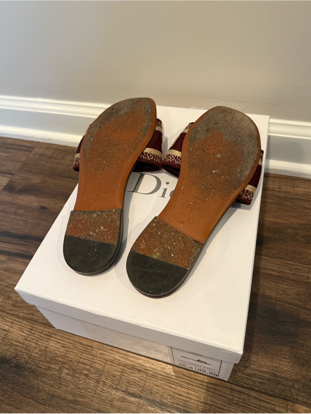 Dior Burgundy and Beige Logo Slide Mules - Picture 6 of 6